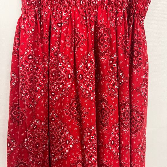 Women's Handkerchief Print Smocked Red Maxi Dress Size S/M - Picture 11 of 13